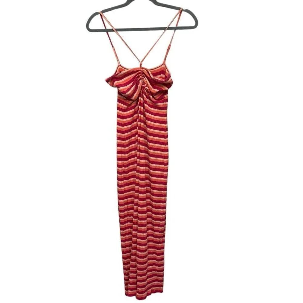 L*Space Ellery Striped Rib Dress is a slim-fitting maxi dress featuring adjustab
